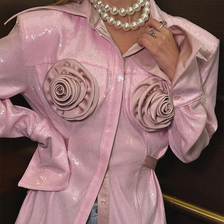 Damer Glamourös Blus med 3D-rosapplikationer och glitter Mirla-Eva Jonsson