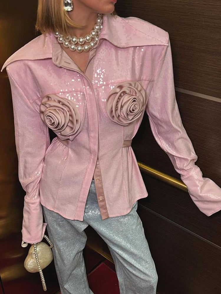 Damer Glamourös Blus med 3D-rosapplikationer och glitter Mirla-Eva Jonsson