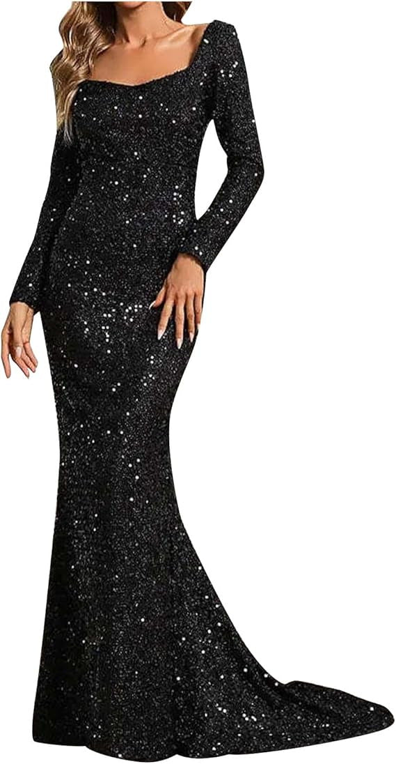 Damer Glamourös Glitter Kvällsklänning med Svängande Kjol och Voluminösa Ärmar Mirla-Eva Jonsson