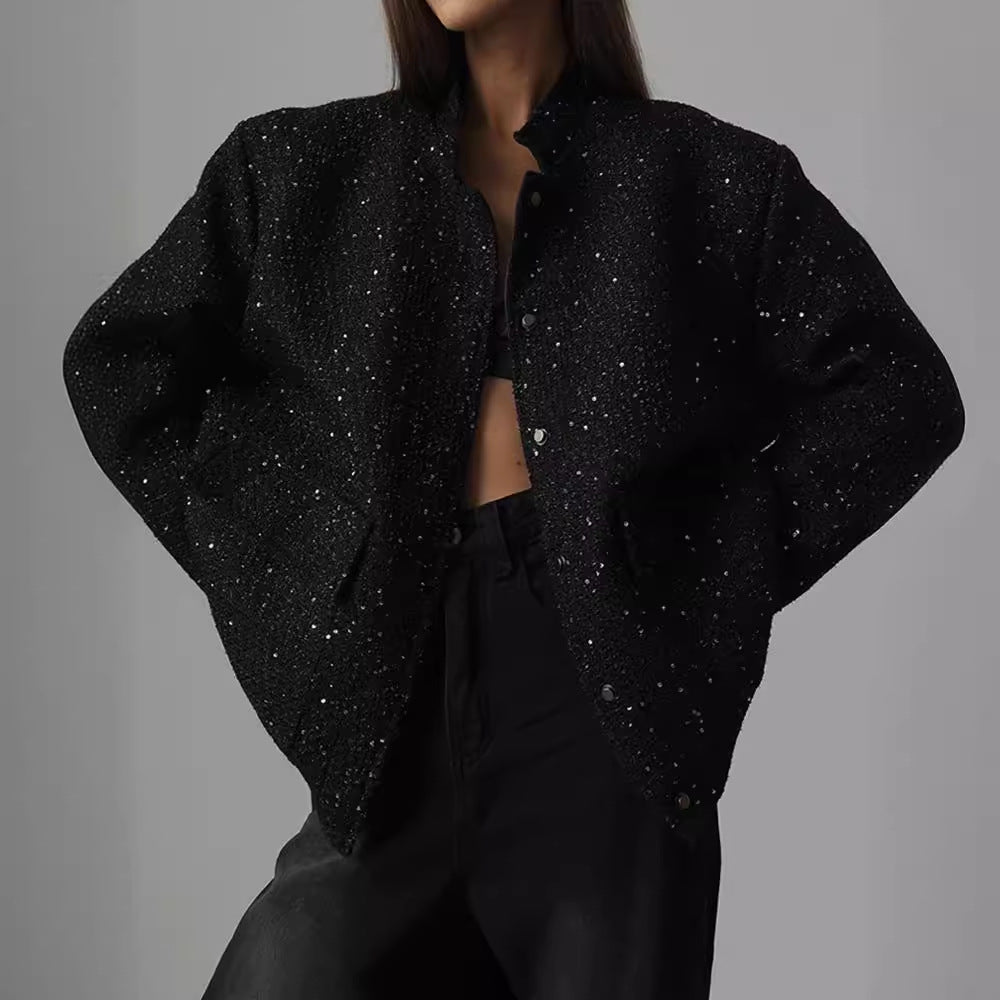 Damer Glamourös Glittrande Jacka med oversized snitt och trendiga fickor Mirla-Eva Jonsson