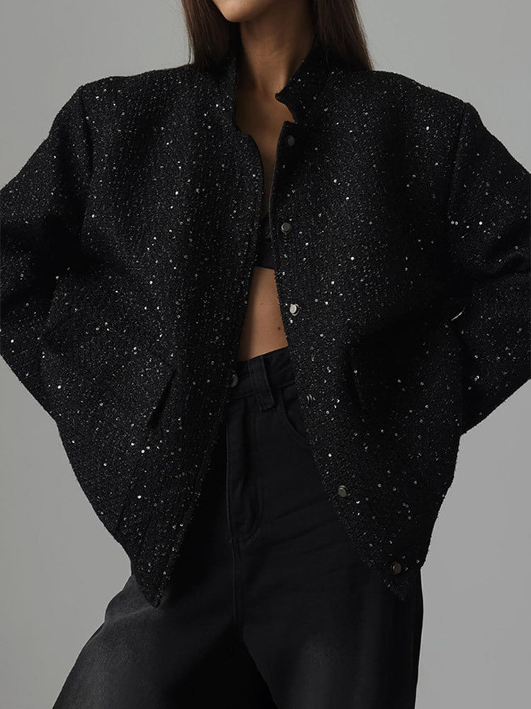Damer Glamourös Glittrande Jacka med oversized snitt och trendiga fickor Mirla-Eva Jonsson