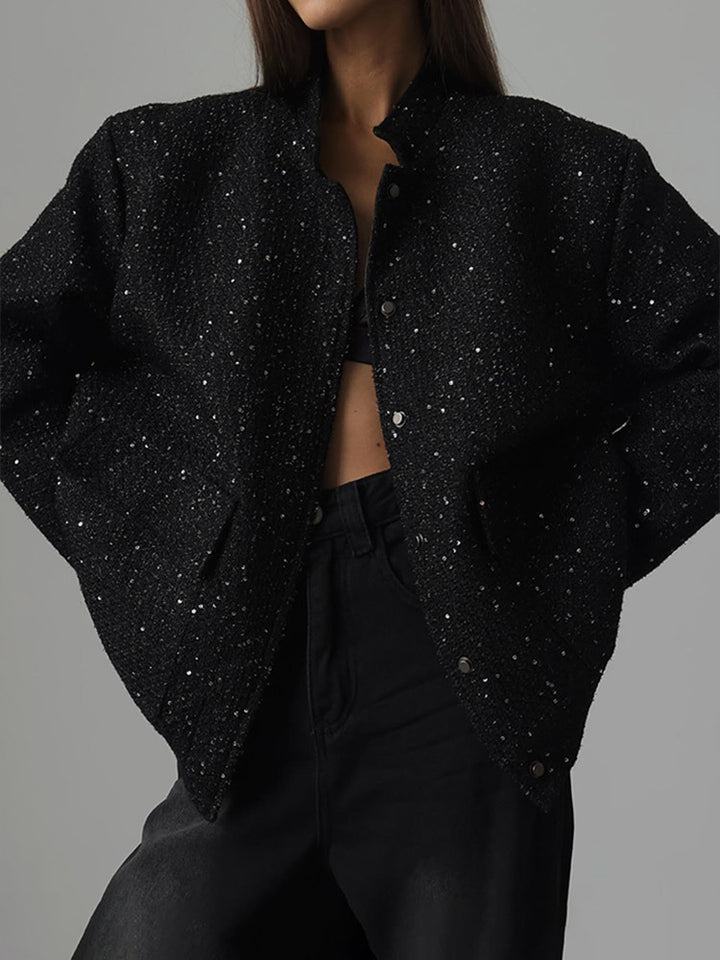 Damer Glamourös Glittrande Jacka med oversized snitt och trendiga fickor Mirla-Eva Jonsson