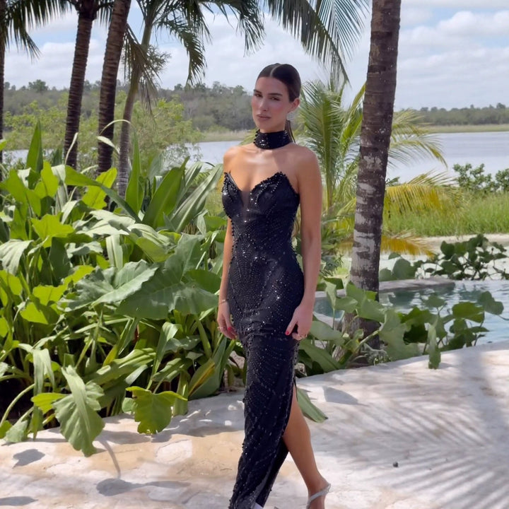 Damer Glamourös Kvällklänning med Glittrande Detaljer och Slim Fit-Eva Jonsson