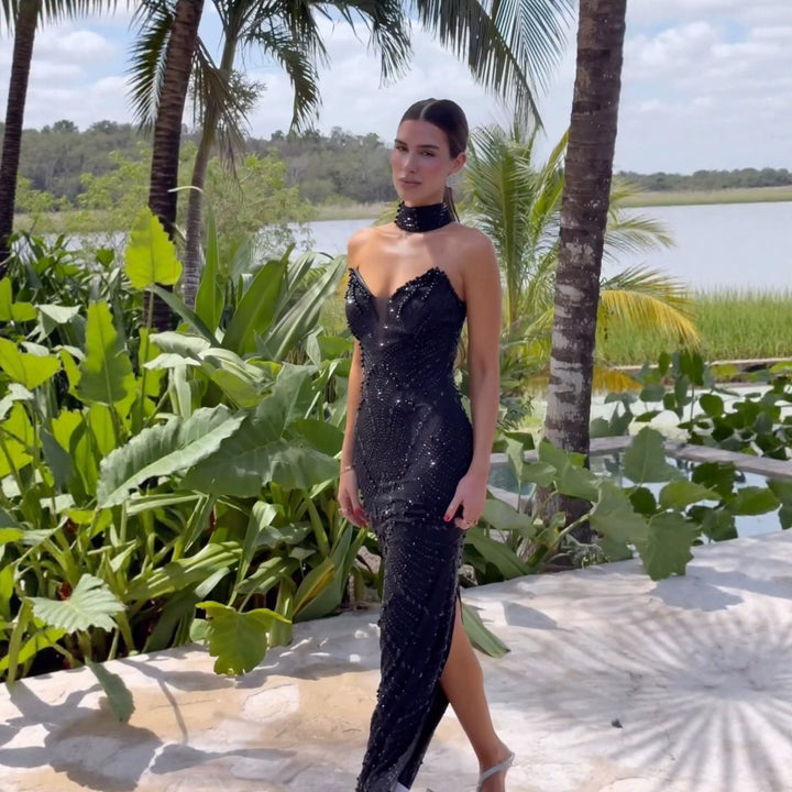 Damer Glamourös Kvällklänning med Glittrande Detaljer och Slim Fit-Eva Jonsson
