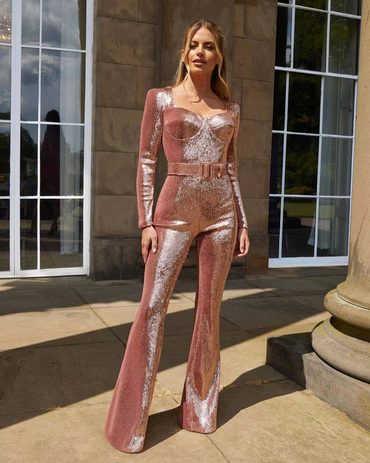 Damer Glamourös Pailletter Jumpsuit med snygg midjeformning Eva Jonsson-Eva Jonsson