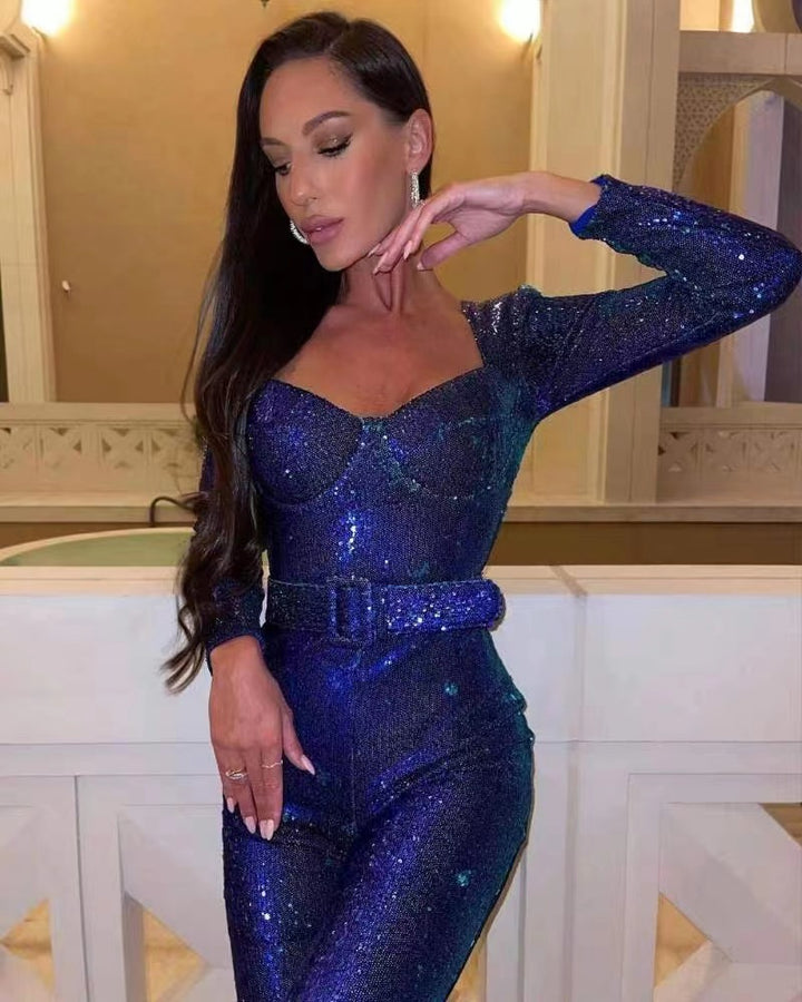 Damer Glamourös Pailletter Jumpsuit med snygg midjeformning Eva Jonsson-Eva Jonsson