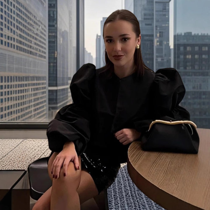 Damer Glamourös Puffärmar Blazer med glittrande satinfinish Mirla-Eva Jonsson
