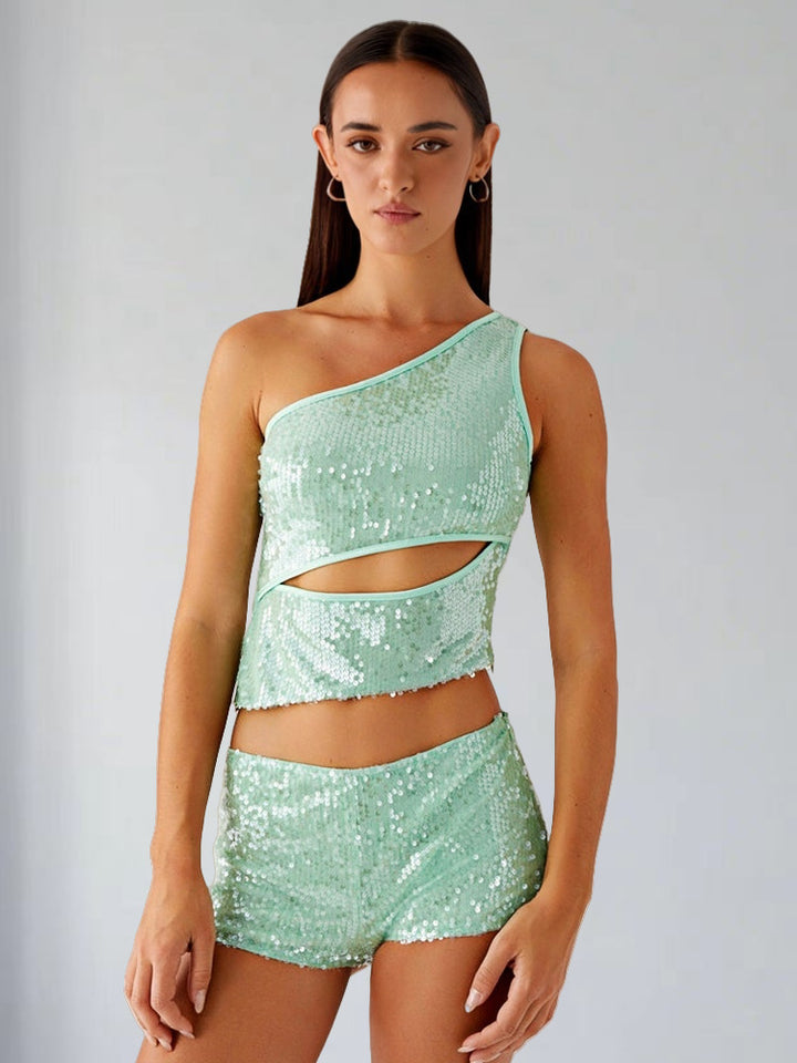 Damer Glamourös Top med paljetter och cut-out-design samt shorts Mirla-Eva Jonsson