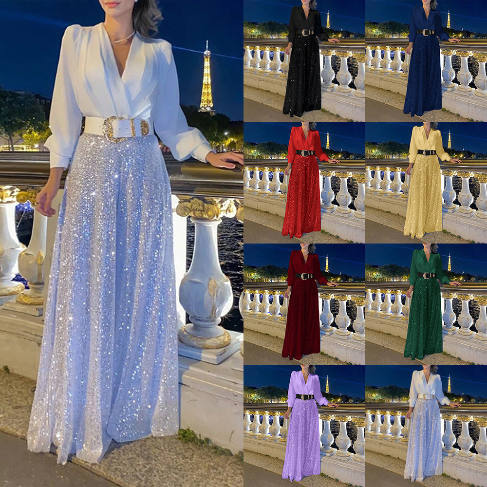 Damer Glamourös kvällsklänning med skimrande överdel och vid kjol Eva Jonsson-Eva Jonsson