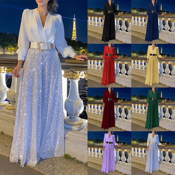 Damer Glamourös kvällsklänning med skimrande överdel och vid kjol Eva Jonsson-Eva Jonsson