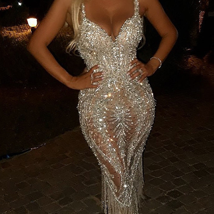 Damer Glamourösa Kvällsklänning med Glittrande Paljetter och Fransar Mirla-Eva Jonsson