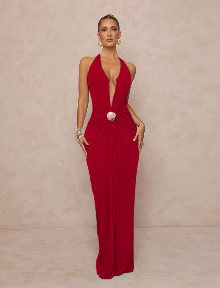 Damer Glamouröst Aftonklänning med djup V-ringning och elegant drapering Mirla-Eva Jonsson
