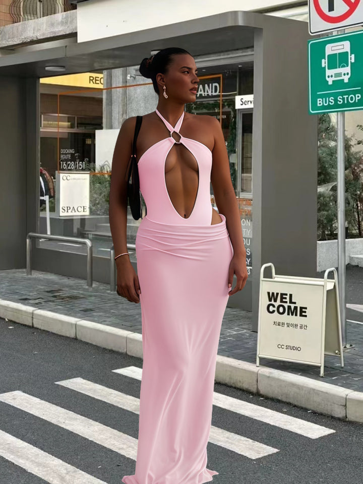 Damer Glamouröst Maxiklänning med djupt V-ringning och förförisk cut-out-design Eva Jonsson-Eva Jonsson