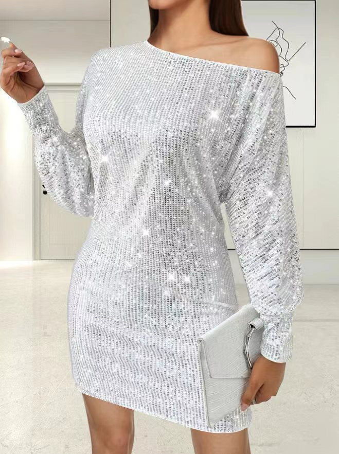 Damer Glamouröst Mini Klänning med asymmetrisk axeldesign och gnistrande effekter Eva Jonsson-Eva Jonsson