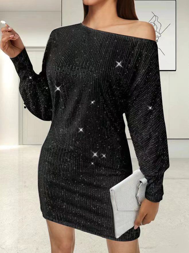 Damer Glamouröst Mini Klänning med asymmetrisk axeldesign och gnistrande effekter Eva Jonsson-Eva Jonsson