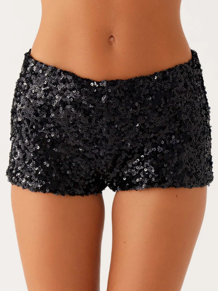 Damer Glitter Shorts med trendig skärning och elastisk midja-Eva Jonsson