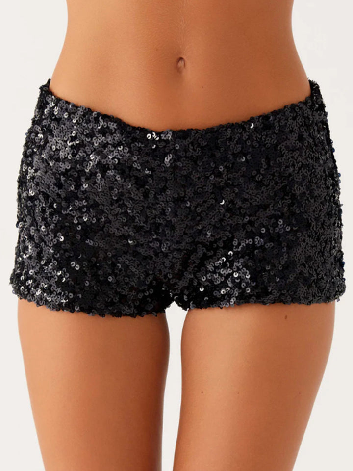 Damer Glitter Shorts med trendig skärning och elastisk midja-Eva Jonsson
