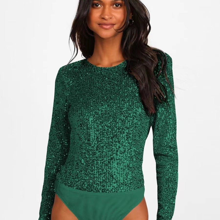 Damer Glittrande Bodysuit med Långa Ärmar och Glittrande Toppmaterial Mirla-Eva Jonsson