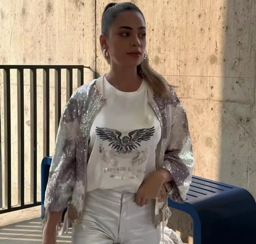 Damer Glittrande Bombarjacka med sportig stil Mirla-Eva Jonsson