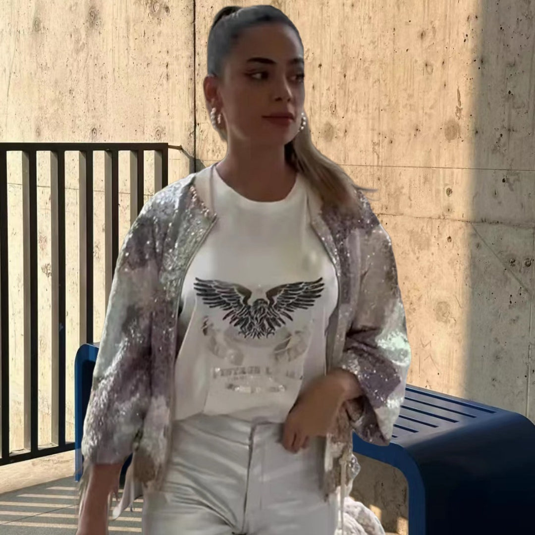 Damer Glittrande Bombarjacka med sportig stil Mirla-Eva Jonsson
