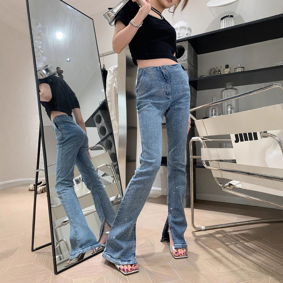 Damer Glittrande Bootcut-jeans med springa och stretchandel Mirla-Eva Jonsson