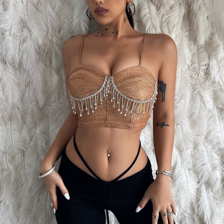 Damer Glittrande Bustier med Funklande Rhinestone Detaljer och Spagettistövlar-Eva Jonsson