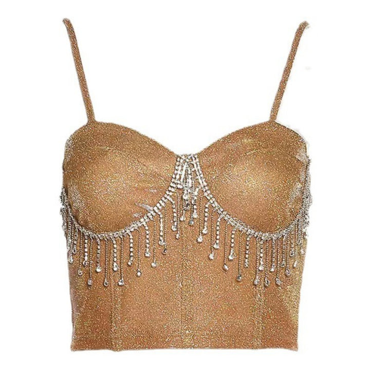 Damer Glittrande Bustier med Funklande Rhinestone Detaljer och Spagettistövlar-Eva Jonsson
