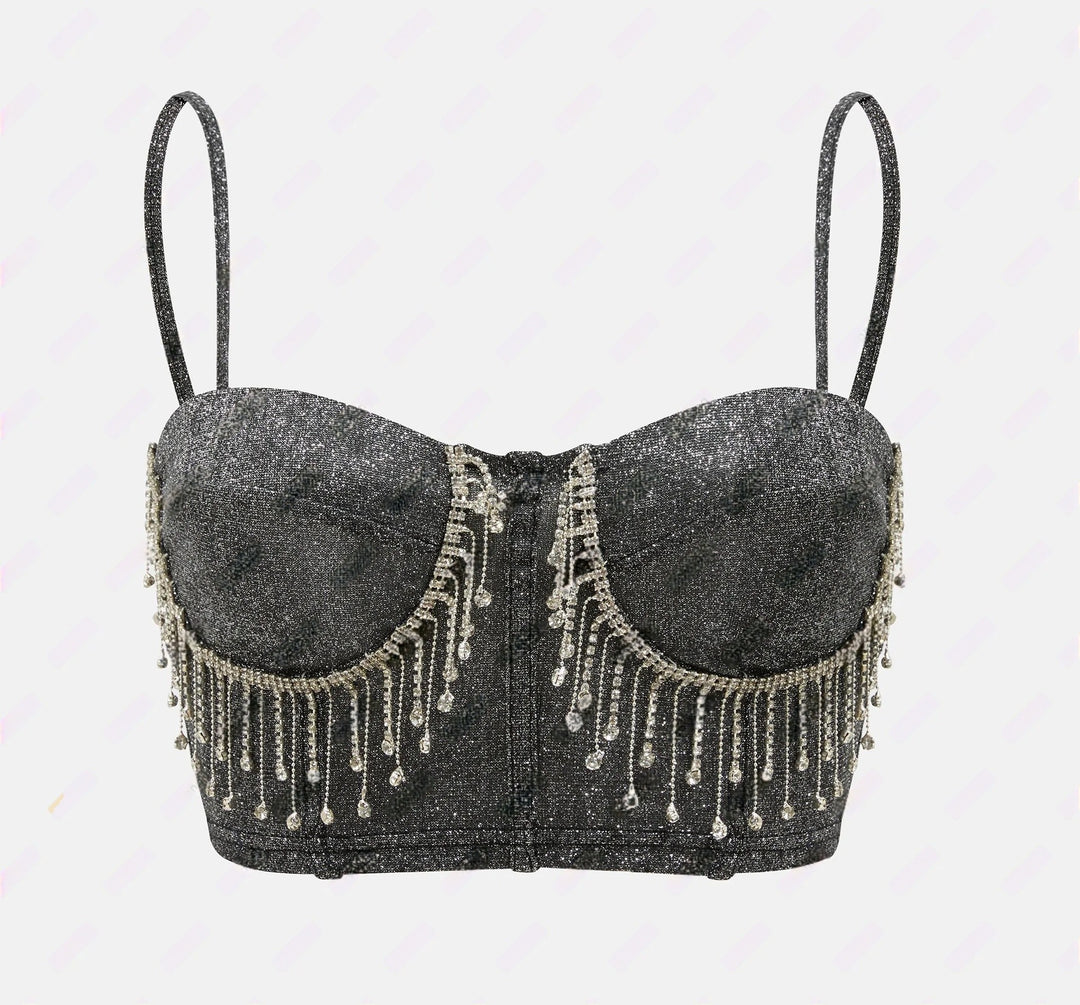 Damer Glittrande Bustier med Funklande Rhinestone Detaljer och Spagettistövlar-Eva Jonsson
