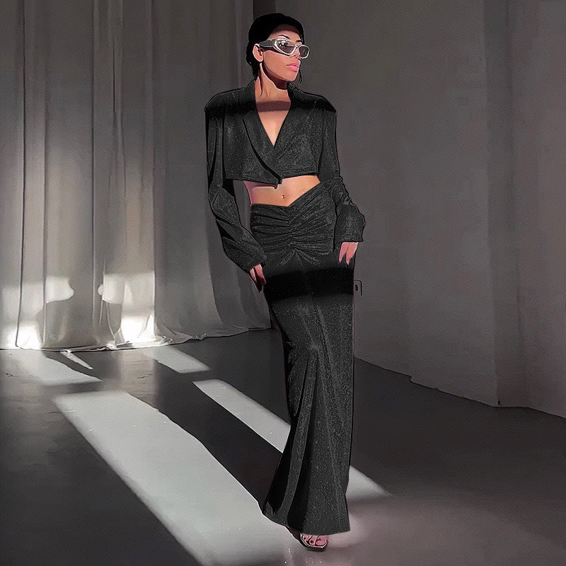 Damer Glittrande Crop-topp och Wrapkjol Set Mirla-Eva Jonsson
