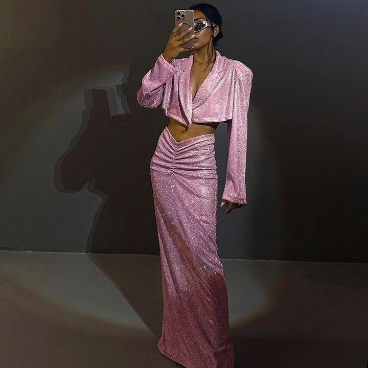 Damer Glittrande Crop-topp och Wrapkjol Set Mirla-Eva Jonsson