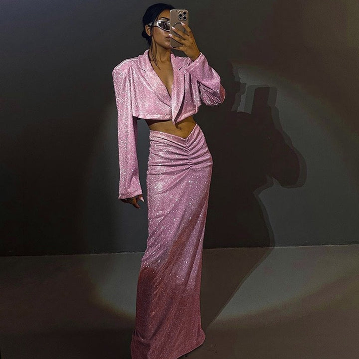 Damer Glittrande Crop-topp och Wrapkjol Set Mirla-Eva Jonsson