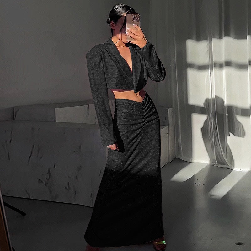 Damer Glittrande Crop-topp och Wrapkjol Set Mirla-Eva Jonsson