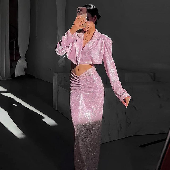 Damer Glittrande Crop-topp och Wrapkjol Set Mirla-Eva Jonsson