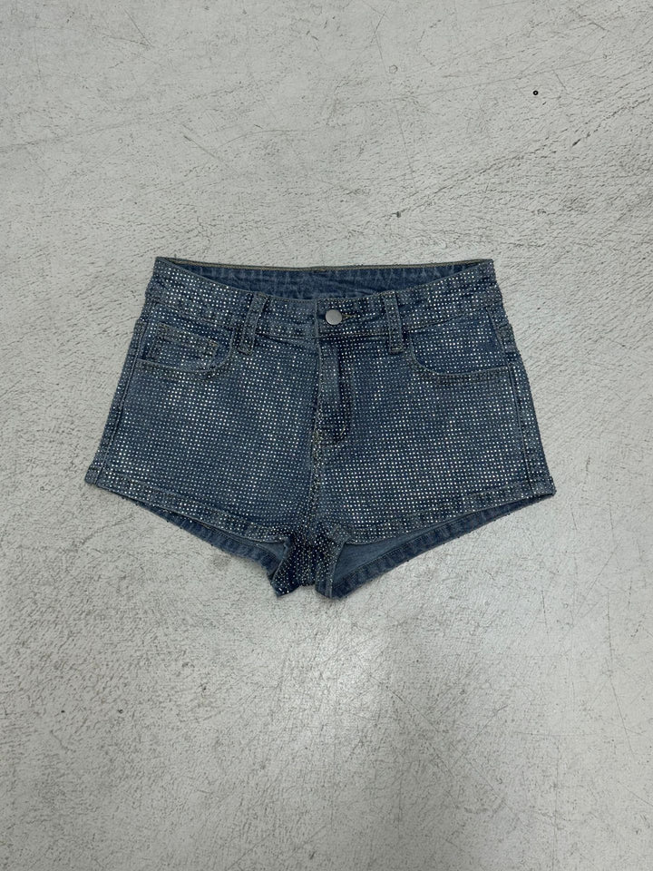 Damer Glittrande Denim-shorts med dekorativa strassstenar Mirla-Eva Jonsson