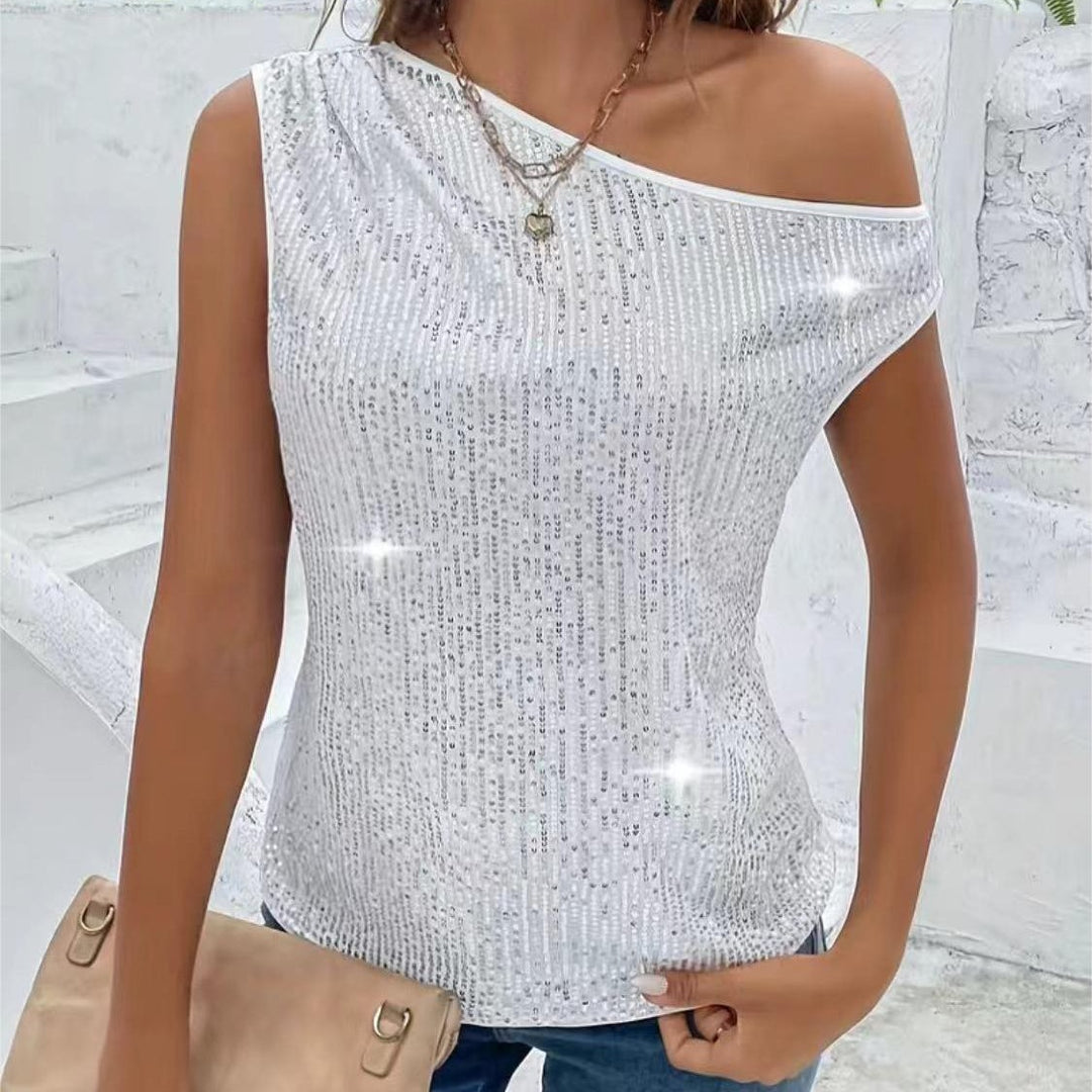 Damer Glittrande One-Shoulder Topp med fina Strassdetaljer Mirla-Eva Jonsson