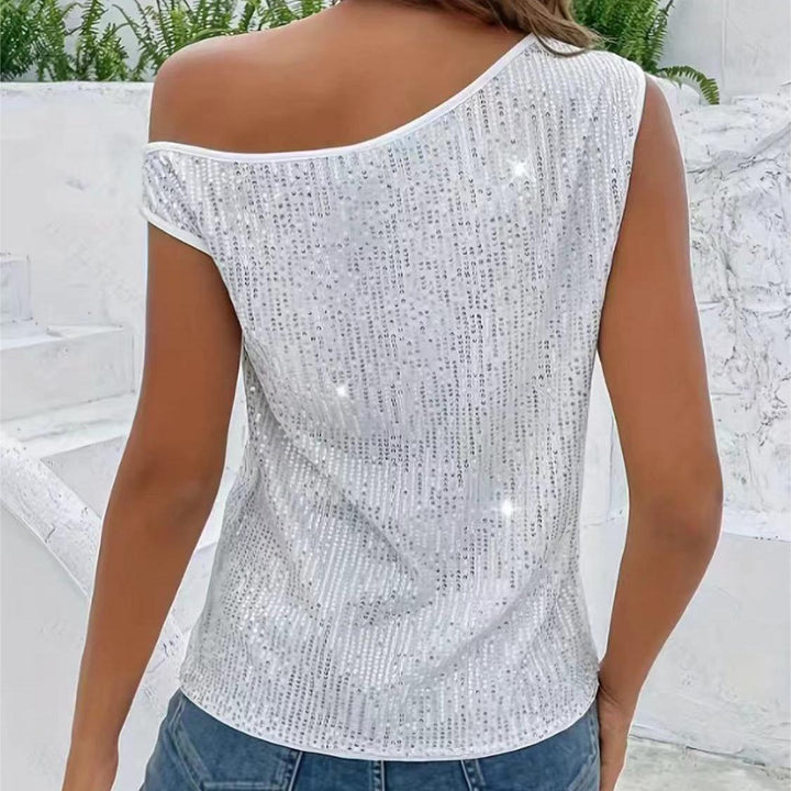 Damer Glittrande One-Shoulder Topp med fina Strassdetaljer Mirla-Eva Jonsson