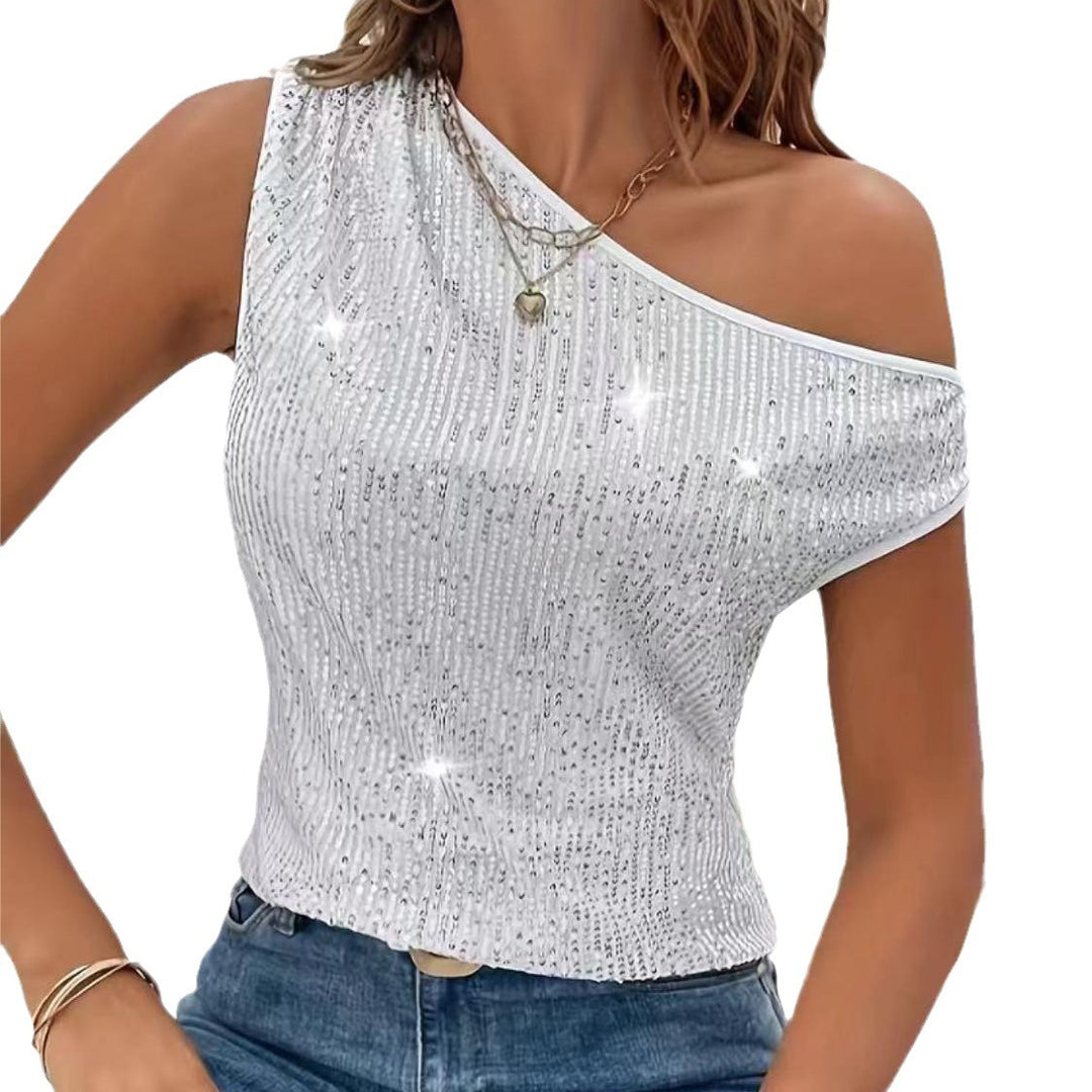 Damer Glittrande One-Shoulder Topp med fina Strassdetaljer Mirla-Eva Jonsson