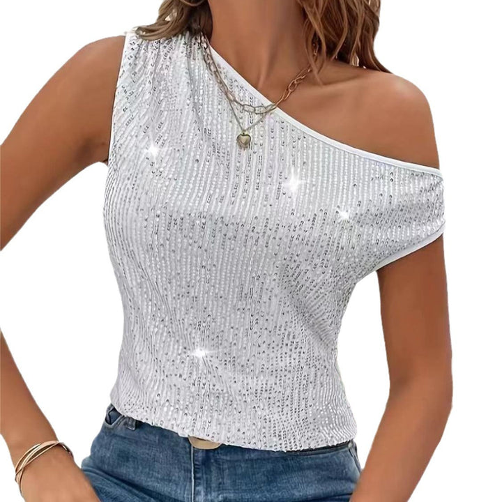 Damer Glittrande One-Shoulder Topp med fina Strassdetaljer Mirla-Eva Jonsson