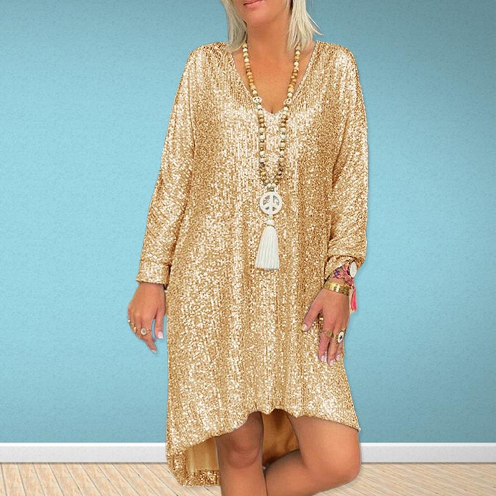 Damer Glittrande Oversized Klänning med V-Hals och Långa Ärmar Mirla-Eva Jonsson