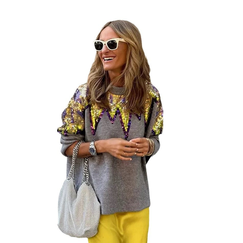 Damer Glittrande Oversized Tröja med Unik Design och Glittrande Detaljer Mirla-Eva Jonsson