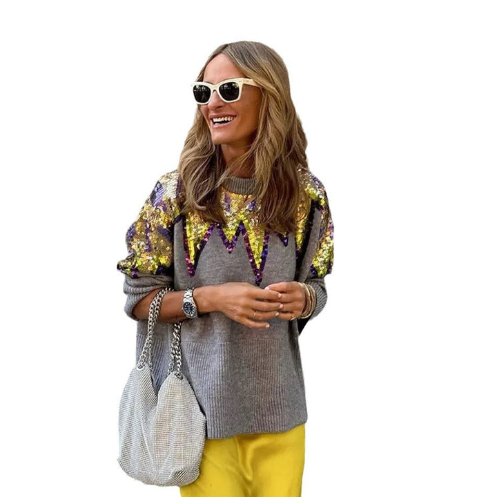 Damer Glittrande Oversized Tröja med Unik Design och Glittrande Detaljer Mirla-Eva Jonsson