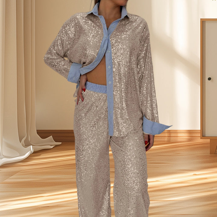 Damer Glittrande Pyjamaförsäljning i högkvalitativt material med sjalkrage och eleganta accenter Mirla-Eva Jonsson