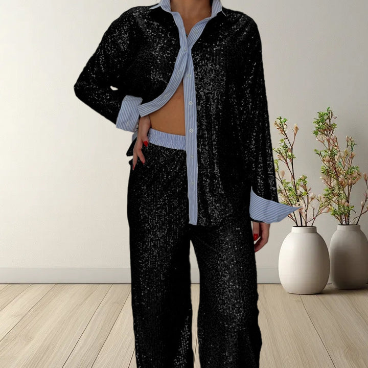 Damer Glittrande Pyjamaförsäljning i högkvalitativt material med sjalkrage och eleganta accenter Mirla-Eva Jonsson
