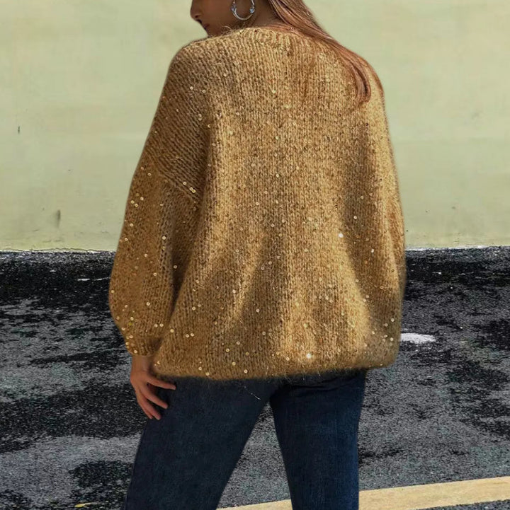 Damer Glittrande Stickad Tröja med Lätt Dam och Eleganta Detaljer Mirla-Eva Jonsson