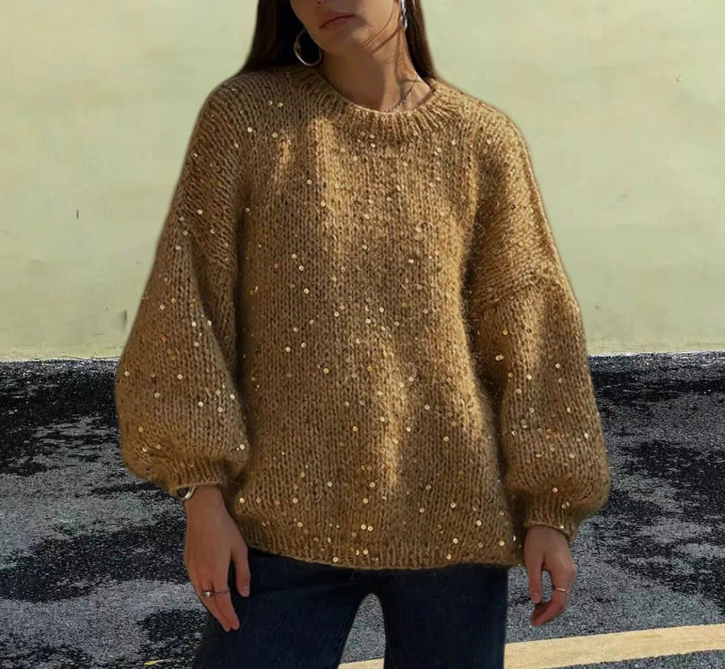 Damer Glittrande Stickad Tröja med Lätt Dam och Eleganta Detaljer Mirla-Eva Jonsson