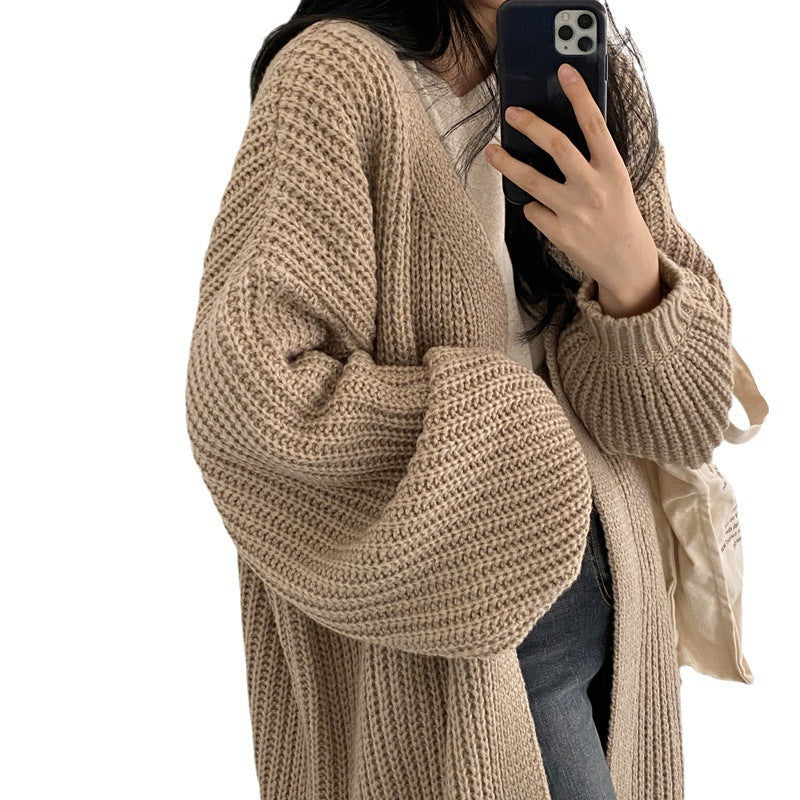 Damer Grov Stickad Cardigan med Öppen Skärning och Bekväma Ärmslut Mirla-Eva Jonsson