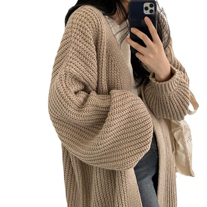 Damer Grov Stickad Cardigan med Öppen Skärning och Bekväma Ärmslut Mirla-Eva Jonsson