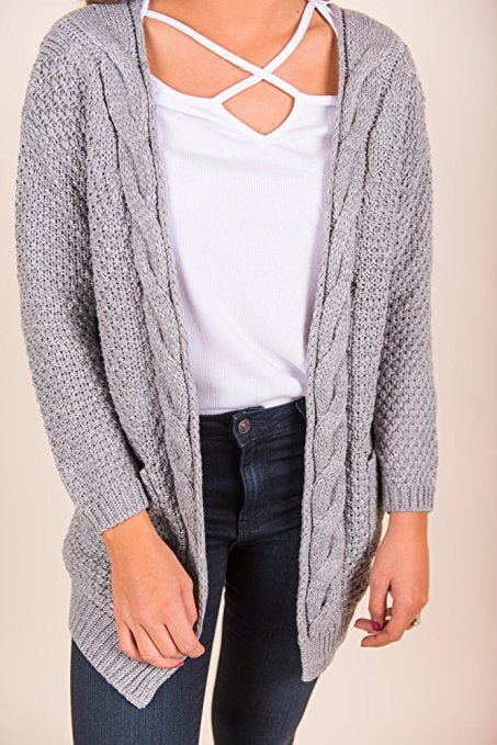 Damer Grov stickad cardigan med öppen front och praktiska fickor Eva Jonsson-Eva Jonsson