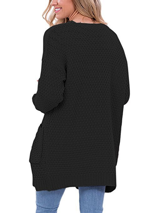 Damer Grov stickad cardigan med öppen front och praktiska fickor Eva Jonsson-Eva Jonsson