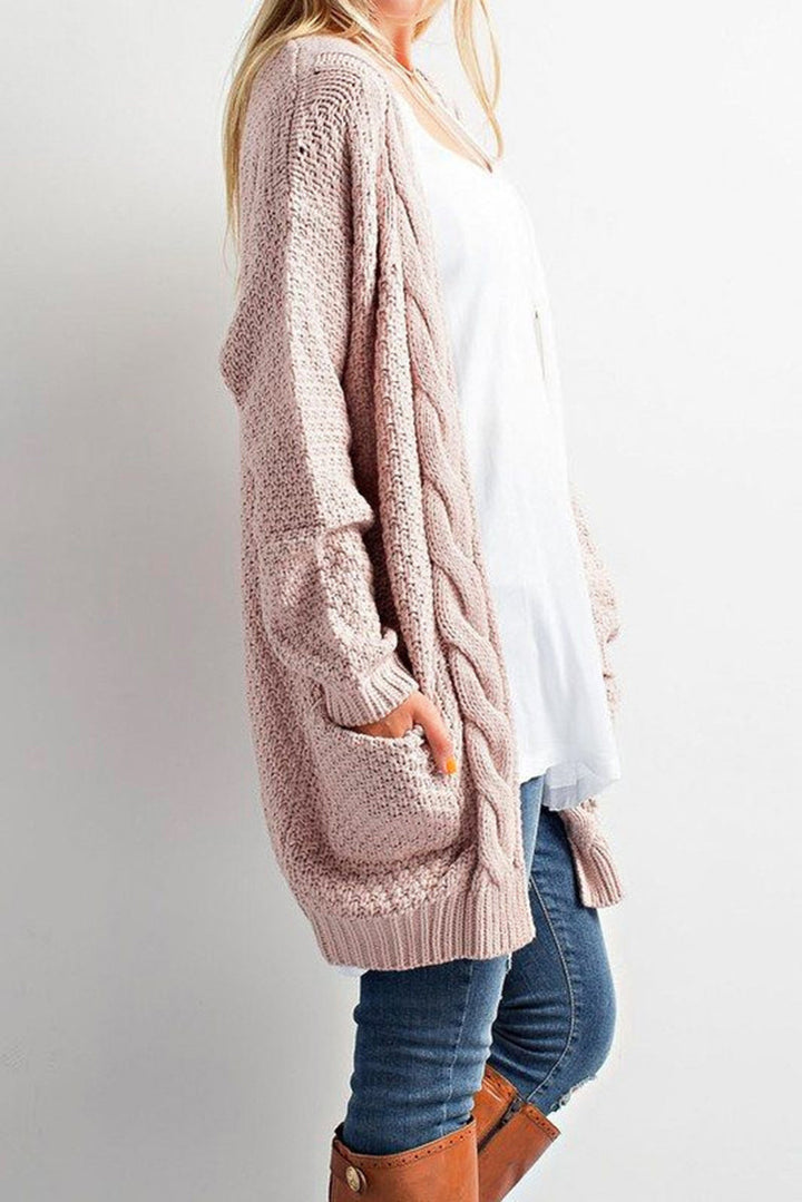 Damer Grov stickad cardigan med öppen front och praktiska fickor Eva Jonsson-Eva Jonsson